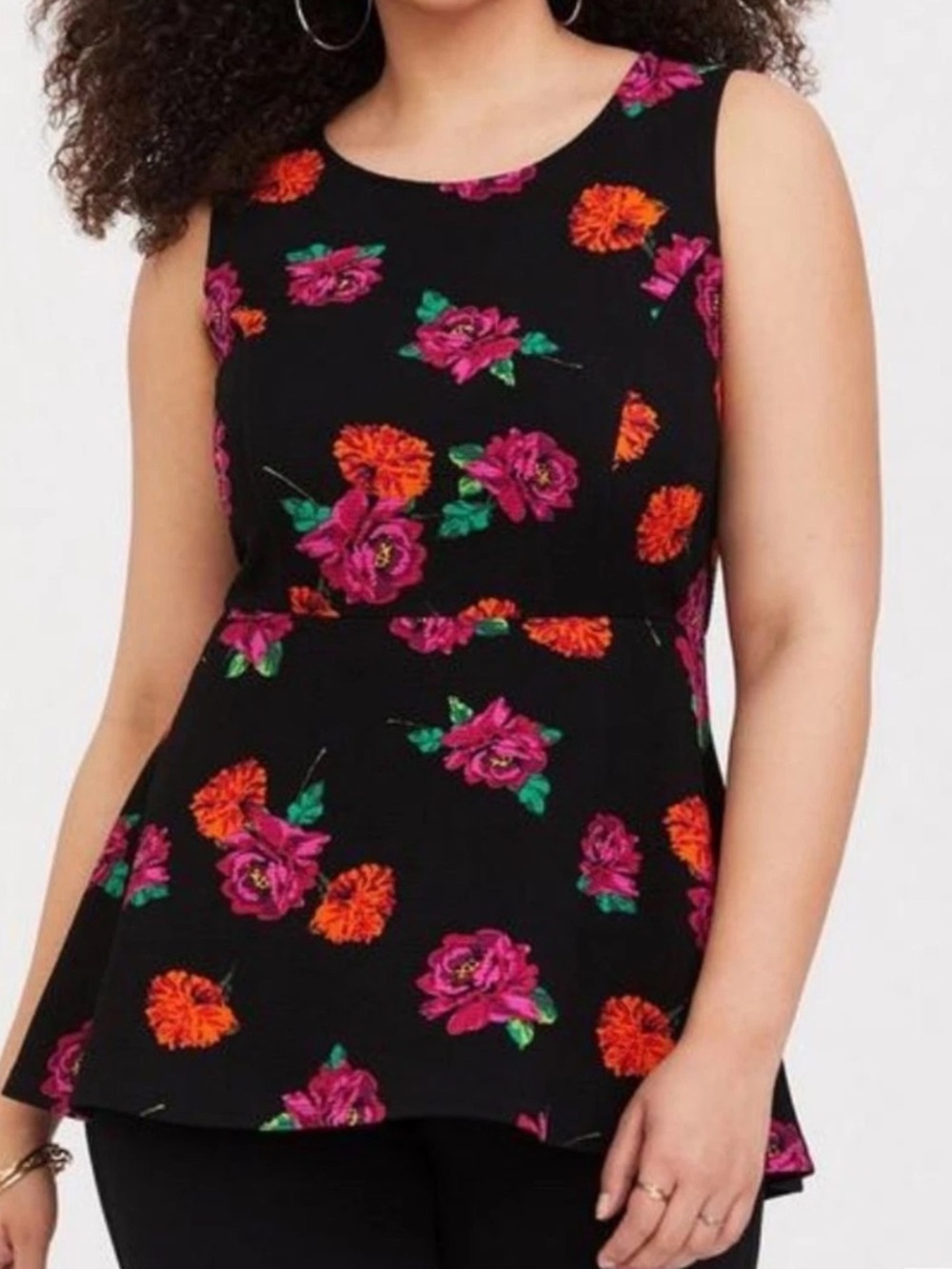 Torrid Black Floral Peplum Top Sleeveless Womens Size 1X